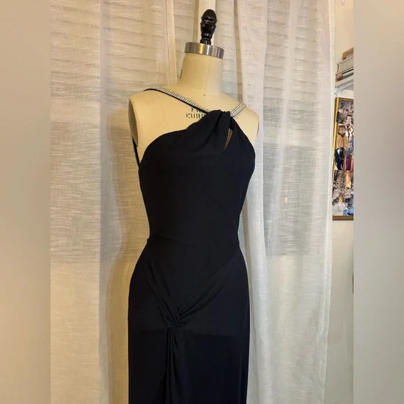 Vintage Black Cache Dress w/ Rhinestones - Picture 2 of 7